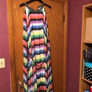 Mid length, rainbow striped dress